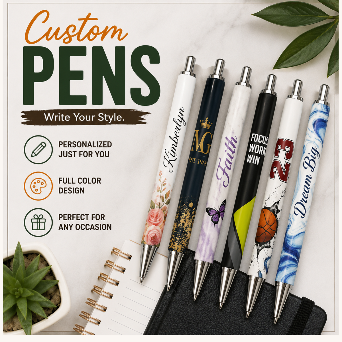 Custom Pens .8 by 4.7 inches