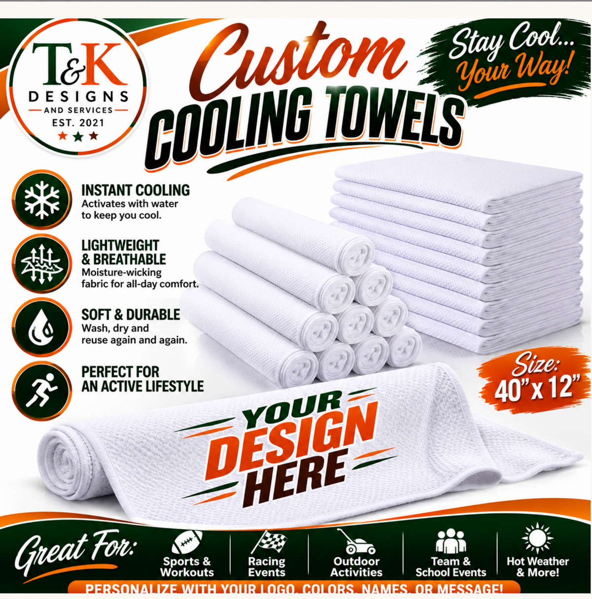 Custom Cooling Towels 40 by 12 inches