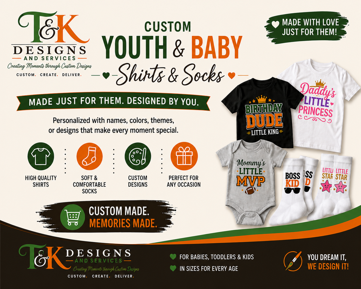 T-Shirt Youth & Baby(size vary, prices start at $20)