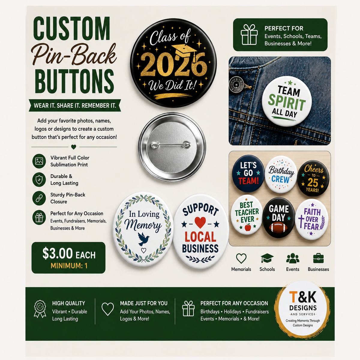 Custom Buttons 2.25 inches